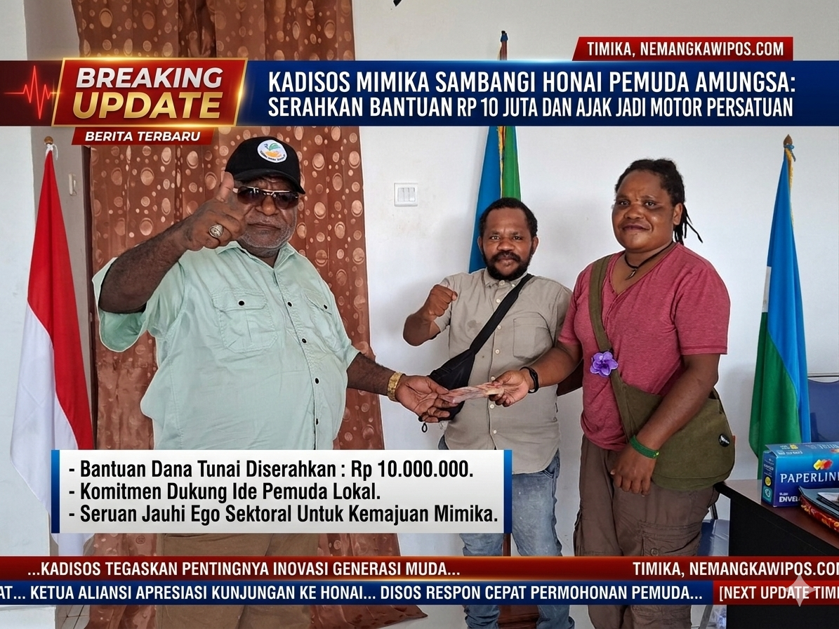 Sambangi ‘Honai’ Pemuda Amungsa, Kadisos Mimika Serahkan Bantuan dan Ajak Pemuda Jadi Motor Persatuan