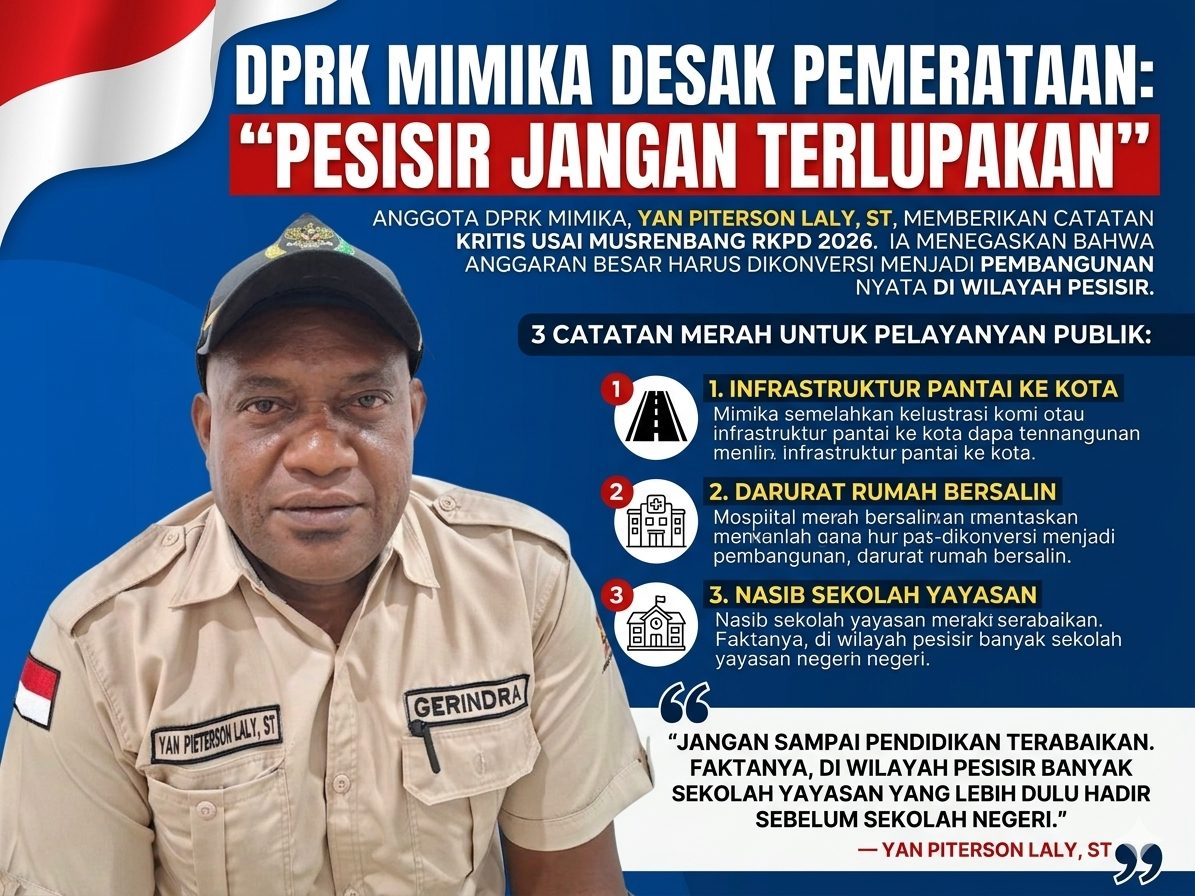 DPRK Mimika Desak Pemerataan Pembangunan: Pesisir Harus Tersentuh Infrastruktur, Kesehatan, dan Pendidikan