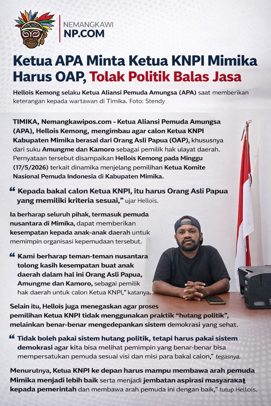 Ketua APA Minta Ketua KNPI Mimika Harus OAP, Tolak Politik Balas Jasa