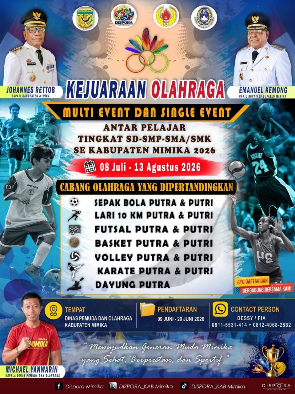 DISPORA MIMIKA Buka Pendaftaran Kejuaraan Olahraga Antar Pelajar 2026, Pertandingkan 24 Cabang Olahraga