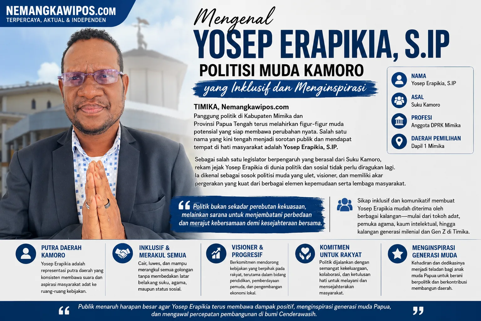 ​Menyelami Perjalanan Politik Yosep Erapikia: Dari Aktivis Kepemudaan hingga Pengawal Aspirasi Rakyat