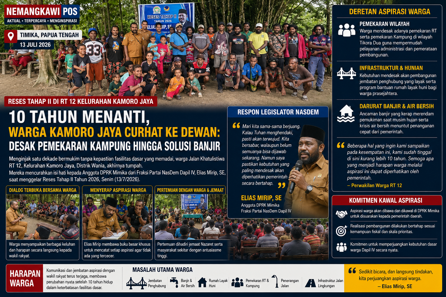 Reses Elias Mirip di Kamoro Jaya, Warga Sampaikan Aspirasi Soal Pemekaran, Banjir, dan Air Bersih