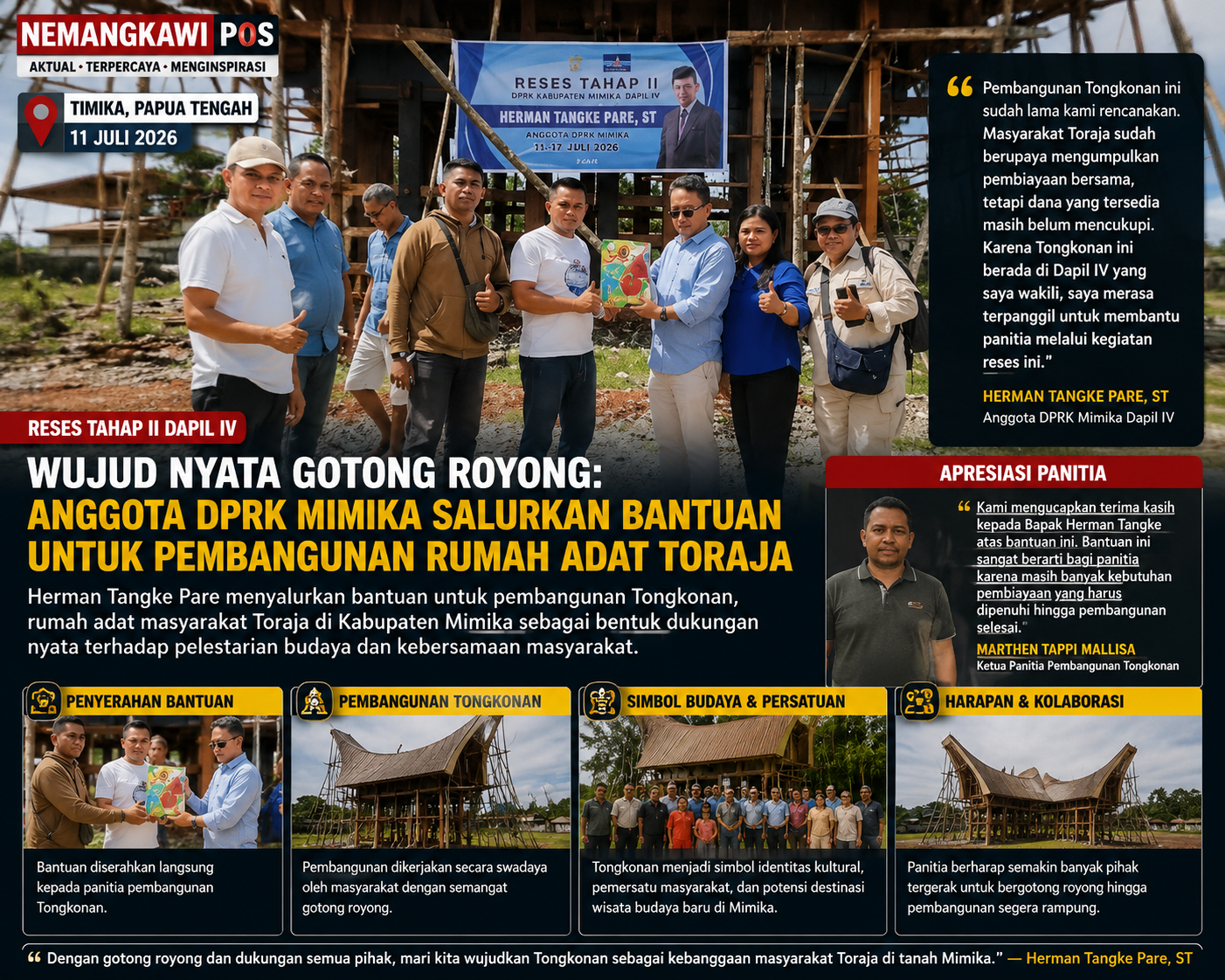 Wujud Nyata Gotong Royong: Anggota DPRK Mimika Salurkan Bantuan Reses untuk Pembangunan Rumah Adat Toraja