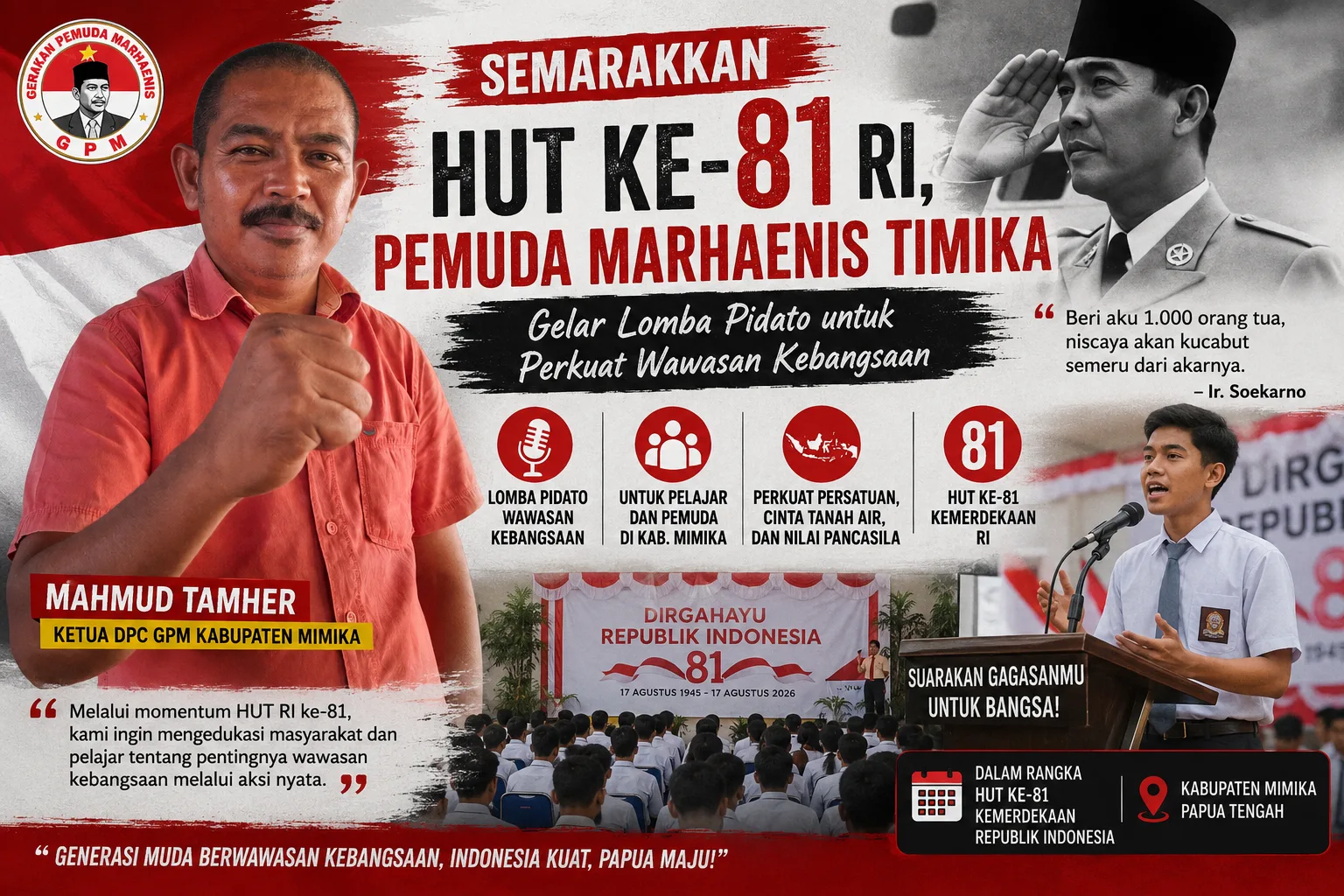 Semarakkan HUT ke-81 RI, Pemuda Marhaenis Timika Gelar Lomba Pidato untuk Perkuat Wawasan Kebangsaan