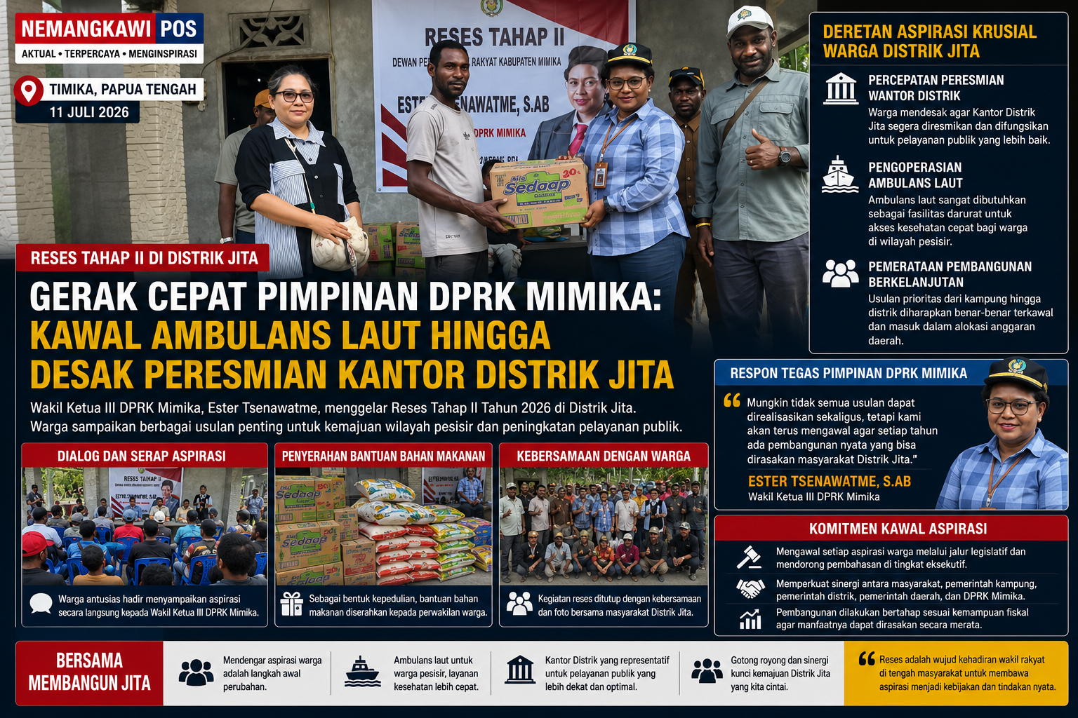 Reses di Distrik Jita, Ester Tsenawatme Tampung Aspirasi Soal Kantor Distrik dan Ambulans Laut