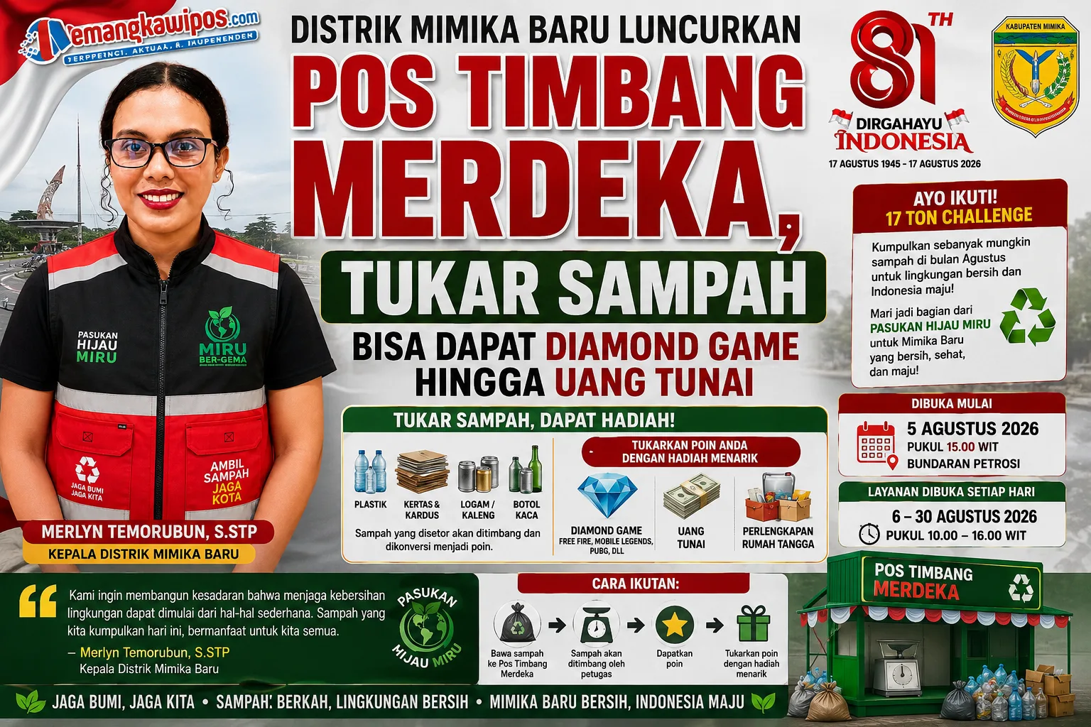 Distrik Mimika Baru Luncurkan Pos Timbang Merdeka, Tukar Sampah Bisa Dapat Diamond Game hingga Uang Tunai