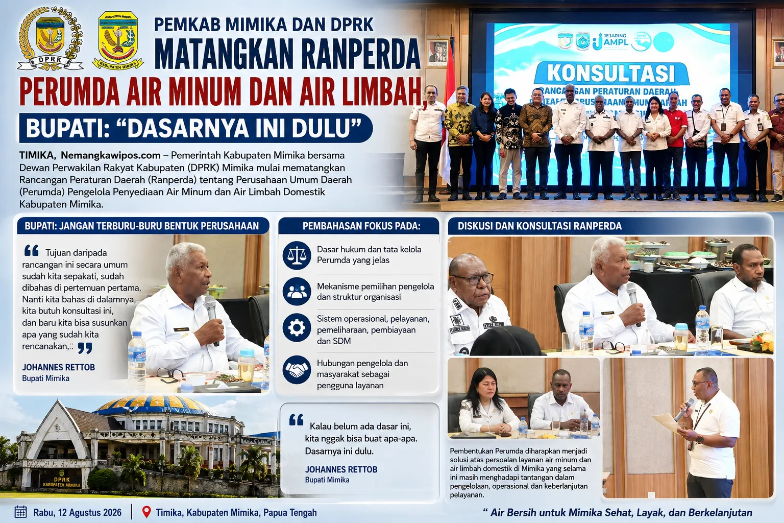 Pemkab Mimika dan DPRK Matangkan Ranperda Perumda Air Minum dan Air Limbah, Bupati: “Dasarnya Ini Dulu”