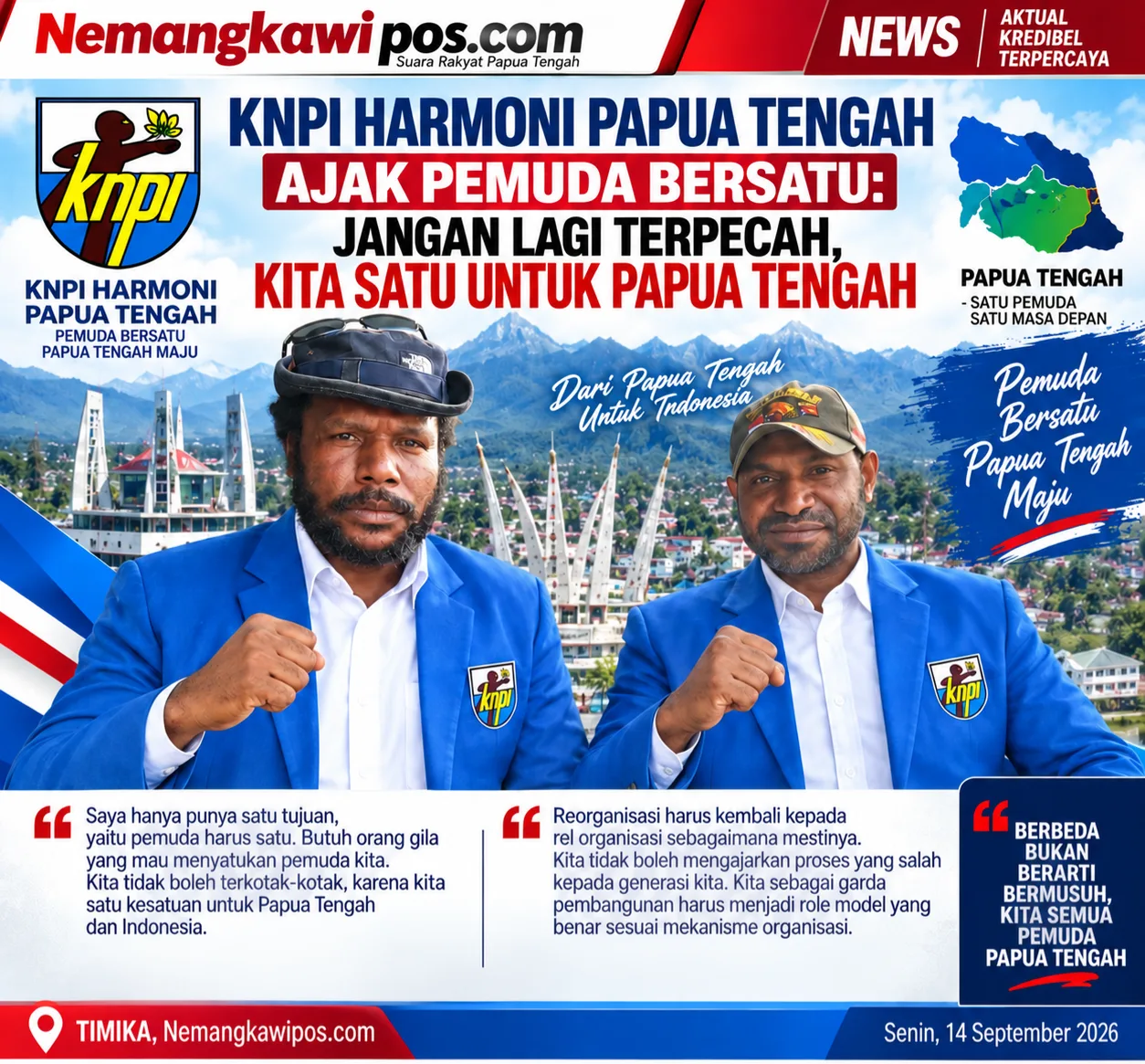 KNPI Harmoni Papua Tengah Ajak Pemuda Bersatu: Jangan Lagi Terpecah, Kita Satu untuk Papua Tengah